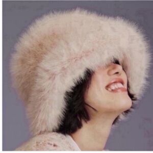 Anthropologie MaRve Blush Faux Fur Bucket Hat